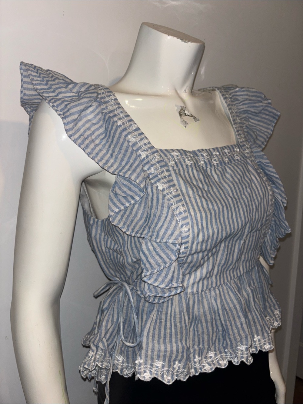 Zara Blue and White Striped Ruffle Tie-Back Camisole